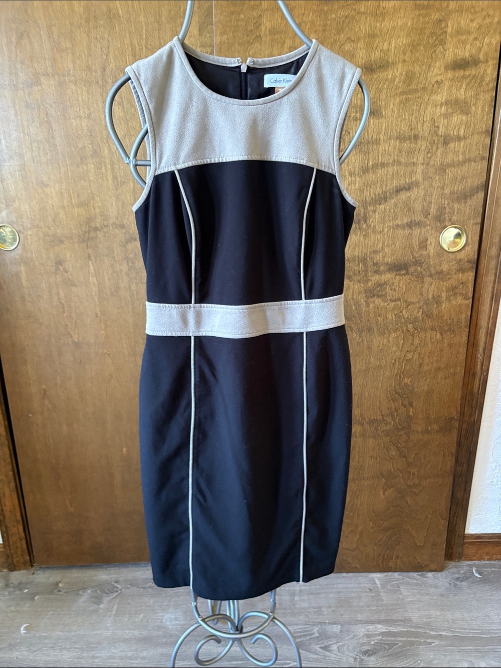 Calvin Klein Black Dress with Light Gray ultra suede Trim - Sleeveless